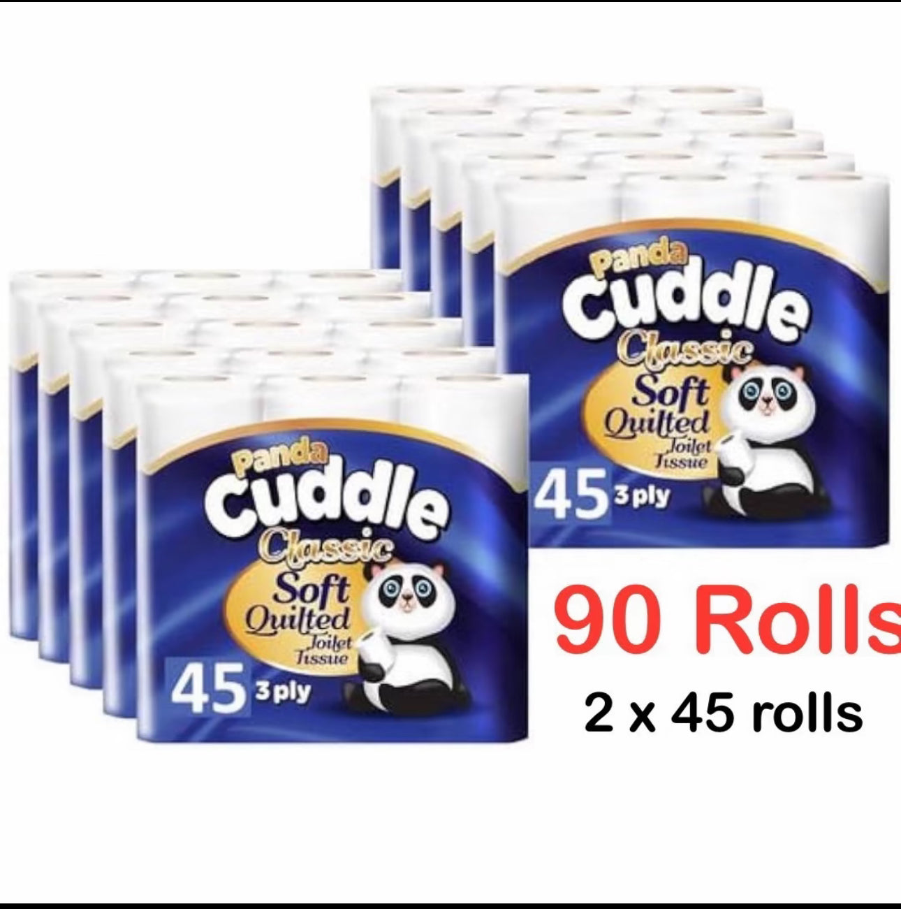 Panda Cuddle 3-Ply Soft Quilted Unscented Toilet Rolls - 90 Unscented Toilet Rolls - Premium Bathroom Toilet Rolls for Luxurious Comfort and Hygiene