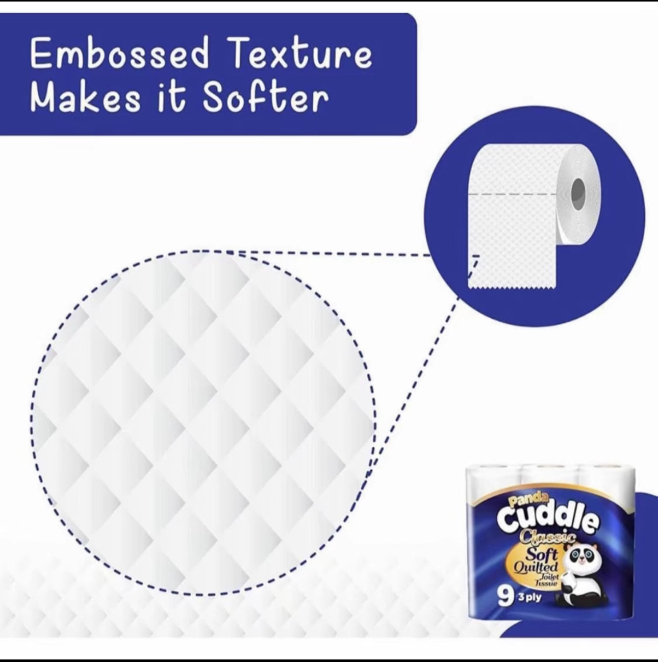 Panda Cuddle 3-Ply Soft Quilted Unscented Toilet Rolls - 90 Unscented Toilet Rolls - Premium Bathroom Toilet Rolls for Luxurious Comfort and Hygiene