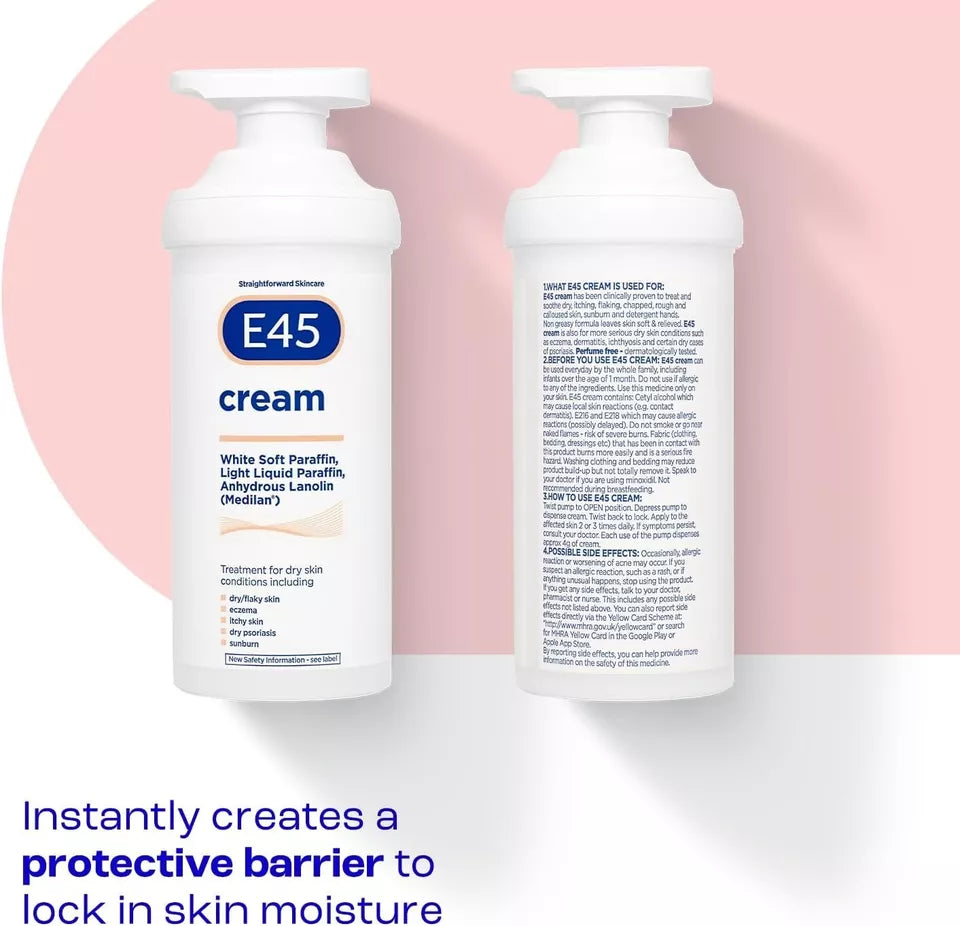 E45 Cream Pump 500 g Itch Relief Dermatological Skin Dry Care AUTHORISED SELLER