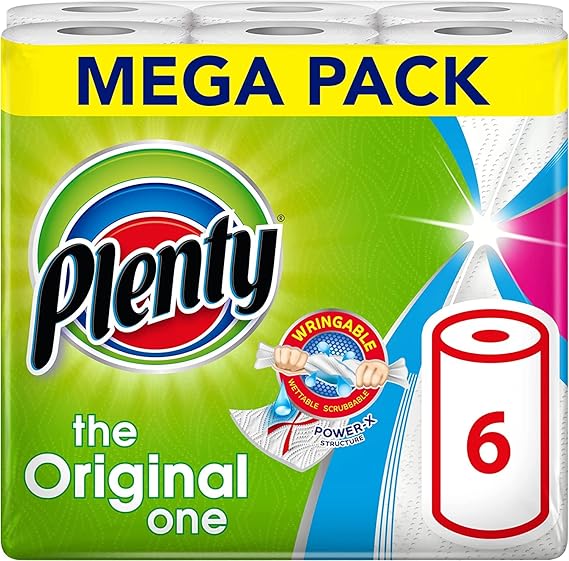 PLENTY Kitchen Towel, White Rolls, Sheets of Kitchen Roll, 2-Ply Tissue