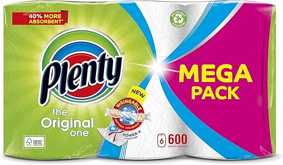 PLENTY Kitchen Towel, White Rolls, Sheets of Kitchen Roll, 2-Ply Tissue