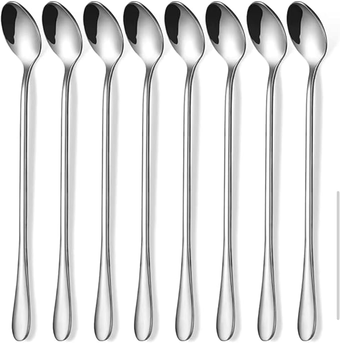 Latte Spoons Set of 8, 7.7 Inches (19.6 Cm) Long Handled Teaspoons Made of Stainless Steel, Easy Clean Teaspoons, Mirror Polished, Dishwasher Safe