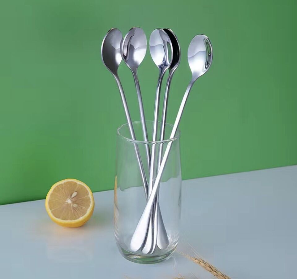 Latte Spoons Set of 8, 7.7 Inches (19.6 Cm) Long Handled Teaspoons Made of Stainless Steel, Easy Clean Teaspoons, Mirror Polished, Dishwasher Safe