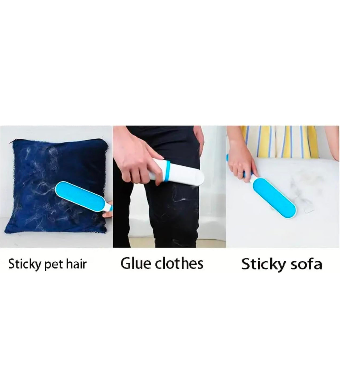 Double-Sided Hair Removal Roller for Cats and Dogs - Reusable Pet Fur and Lint Remover Brush for Clothing and Furniture with Easy Push-Up Handle cleaning