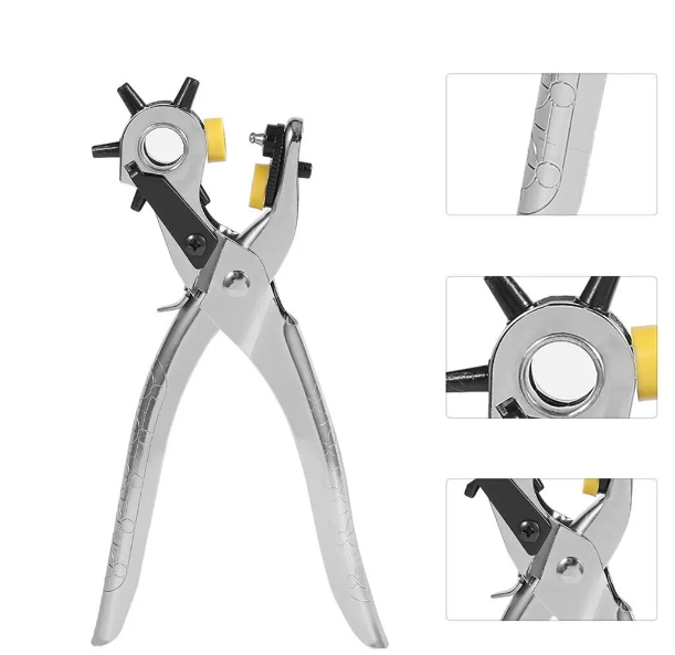 Silver Revolving Leather Punch Plier 6 Sizes DIY Belt EYELET Hole Puncher Tool