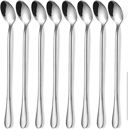 Latte Spoons Set of 8, 7.7 Inches (19.6 Cm) Long Handled Teaspoons Made of Stainless Steel, Easy Clean Teaspoons, Mirror Polished, Dishwasher Safe